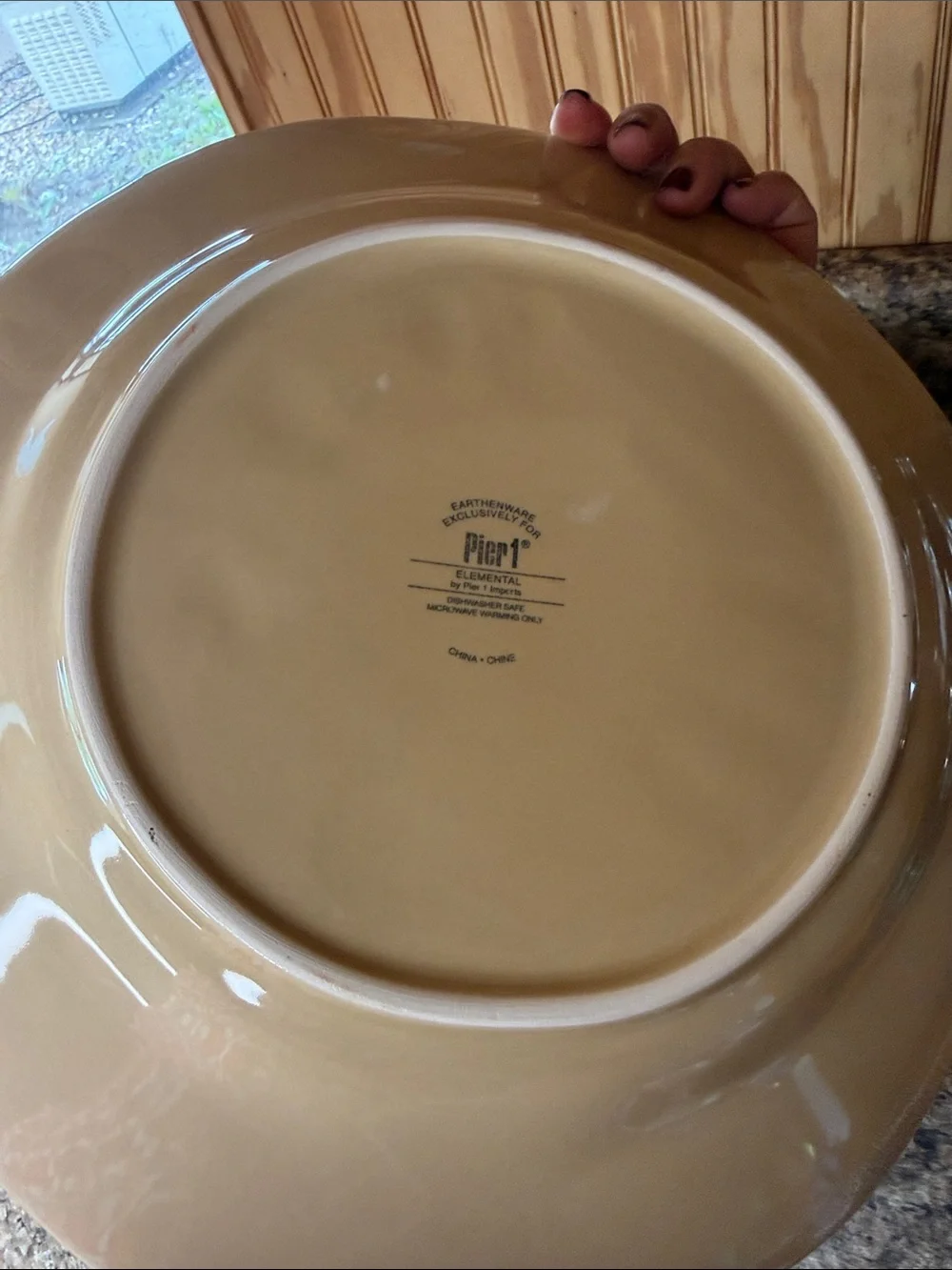 Pier 1 Cream Dinner Plates with Distressed Brown Edge - Set of 6
